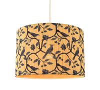 Modern Bamboo Pendant Lighting Shade with Navy Blue Birds and Floral Decoration | 30cm x 20cm | Clear PVC Inner Lining by Happy Homewares