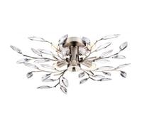 Happy Homewares Modern Birch 4 Light Semi Flush Satin Chrome Ceiling Light With Clear Leaves