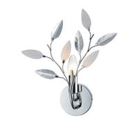 Happy Homewares Modern Birch Chrome Wall Light Fixture With Clear And White Leaves