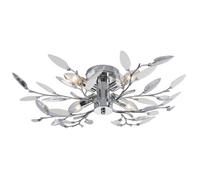 Happy Homewares Modern Birch Semi Flush Ceiling Light With Clear & White Leaves