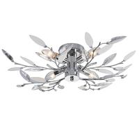 Happy Homewares Modern Birch Semi Flush Ceiling Light with Clear & White Leaves