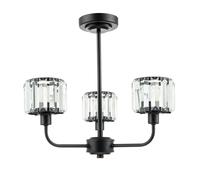 Happy Homewares Modern Black Ceiling Light Fitting with Clear Crystal Glass Rods on Three Shades