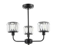 Happy Homewares Modern Black Ceiling Light Fitting with Clear Crystal Glass Rods on Three Shades | 42cm x 42cm | 3 x 7w E14 | for Bedroom Dining Room Lounge etc