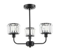 Happy Homewares Modern Black Ceiling Light Fitting With Clear Crystal Glass Rods On Three Shades