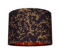 Happy Homewares Modern Black Cotton Fabric 12 Lamp Shade With Gold Foil Floral Decoration