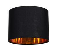 Modern and Stylish Black Cotton Fabric Small 8" Drum Lamp Shade with Shiny Golden Inner - 40watt Maximum by Happy Homewares