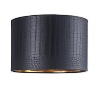 Modern Jet Black Croc Design Faux Leather Material 12" Circular Drum Lamp Shade| for Pendant Table or Floor | Eye-Catching Inner Shiny Gold Lining by Happy Homewares