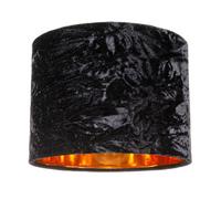Modern and On-Trend Vivid Black Crushed Velvet Fabric 8" Table or Pendant Circular Drum Lampshade with Shiny Copper Inner - 40watt Maximum | Perfect for Residential or Commercial by Happy Homewares