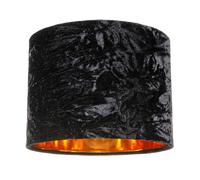 Modern and On-Trend Vivid Black Crushed Velvet Fabric 8" Table or Pendant Circular Drum Lampshade with Shiny Copper Inner - 40watt Maximum | Perfect for Residential or Commercial by Happy Homewares