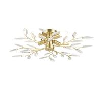 Happy Homewares Modern Brushed Gold Plated Branch Ceiling Light Fitting with Acrylic Leaves