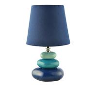 Happy Homewares Modern Ceramic Pebble Table Lamp with Midnight Blue Teal and Duck Egg Colours | Navy Cotton Fabric Shade | 30cm x 18cm