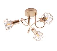 Happy Homewares Modern Champagne Satin Gold Ceiling Light Fitting with Twisting Arms and Three Cage Designer Shades |3 x 7w E14 | 25cm x 50cm