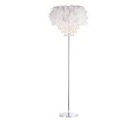 Happy Homewares Modern and Chic Real Grey Feather Chandelier Style Floor Lamp with Waterfall Clear Acrylic Droplets | Chrome Metal Base and Stem