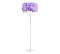 Happy Homewares Modern and Chic Real Soft Lilac Feather Chandelier Style Floor Lamp with Waterfall Clear Acrylic Droplets | Chrome Metal Base and Stem