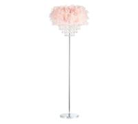 Happy Homewares Modern Chandelier Style Pink Feather Floor Lamp with Waterfall Acrylic Droplets
