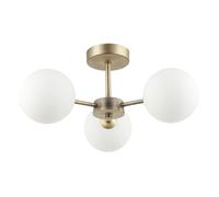 Happy Homewares Modern Chic Antique Brass Ceiling Light with Opal White Round Globe Glass Shades | 22cm x 44cm | 3 x 5w G9 | Class 1 Earth Required