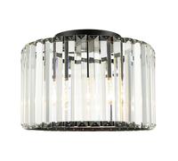 Happy Homewares Modern Chic Matte Black and Clear Crystal Glass Flush Ceiling Light Fitting | 22cm x 30cm | 1 x 11w E27 | Class 2 Double Insulated