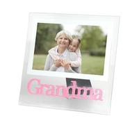 Happy Homewares Modern Chic Pink Glitter Grandma Picture Frame in Transparent Glass with Bevelled Sides | Freestanding Horizontal Frame
