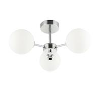 Happy Homewares Modern Chic Polished Chrome Ceiling Light with Opal White Round Globe Glass Shades | 22cm x 44cm | 3 x 5w G9 | Class 1 Earth Required