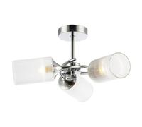 Happy Homewares Modern Chrome Ceiling Light With Cylindrical Lined Clear Glass Shades