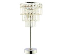Happy Homewares Modern Polished Chrome Table Lamp with Clear Acrylic Decor Three Tier Waterfall Design | 44cm x 21cm | Inline Switch Button