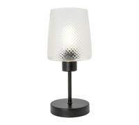 Happy Homewares Modern Clear Dimpled Glass Table Lamp with Matte Black Stem and Base