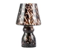 Happy Homewares Modern Clear Glass Mushroom Table Lamp with Brown Speckle Snowflake Pattern | 25cm x 15cm | Clear Cable and Inline Switch Button