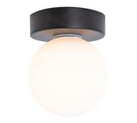 Happy Homewares Modern Compact Bathroom Ceiling Light in Matte Black with Opal Glass Globe Shade | 13cm x 10cm | 1 x 5w G9 Bulb Required