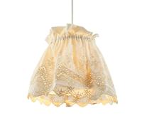 Happy Homewares Modern Cream Cotton Fabric Pendant Lamp Shade with Floral Lace Design