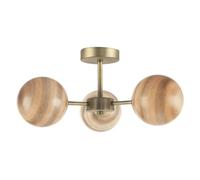 Happy Homewares Modern Designer Antique Brass Ceiling Light Fitting with Amber Stripe Marble Glass Shades | 20cm x 44cm | 3 x 5w G9 | Ideal for Low Ceilings