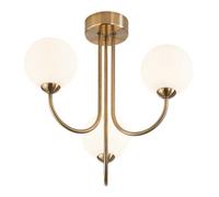 Happy Homewares Modern Designer Antique Brass Ceiling Light with Opal White Globe Glass Shades