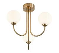 Happy Homewares Modern Designer Antique Brass Ceiling Light with Opal White Globe Glass Shades