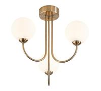 Happy Homewares Modern Designer Antique Brass Ceiling Light with Opal White Globe Glass Shades | 33cm x 35cm | 3 x 5w G9 LED | Looping Metal Arms