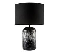Happy Homewares Modern Designer Black and White Marble Drip Snowflake Glass Table Lamp with Linen Lined Shade | Inline Switched | 46cm x 30cm