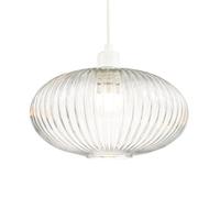 Modern Designer Clear Transparent Line Ribbed Glass Oval Pendant Lamp Shade | 30cm x 17cm | for Kitchen Island Living Room Bedroom Dining Room etc by Happy Homewares