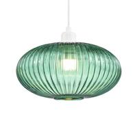 Happy Homewares Modern Designer Emerald Forest Green Line Ribbed Glass Oval Pendant Lamp Shade