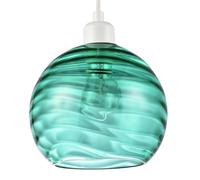 Modern Designer Emerald Green Circular Ribbed Glass Non Electric Pendant Lamp Shade | 40w Maximum | 20cm Diameter | Spherical Shape Wavy Design by Happy Homewares