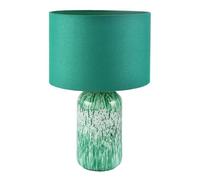 Happy Homewares Modern Designer Emerald Green Marble Drip Snowflake Glass Table Lamp with Linen Lined Shade | Inline Switched | 46cm x 30cm