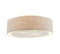 Happy Homewares Modern Designer Flush Linen Fabric Dove Grey Ceiling Light Fitting with Diffuser Plate | 30cm x 8cm | 2 x 7w E14