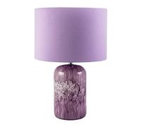 Happy Homewares Modern Designer Lavender Lilac Marble Drip Snowflake Glass Table Lamp with Linen Lined Shade | Inline Switched | 46cm x 30cm