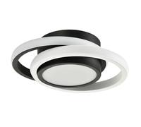 Happy Homewares Modern Designer LED Ceiling Light Fitting with Mat Black and White Rings and Central Downlighter | 21cm x 27cm x 6cm | 23w 1046 Lumens