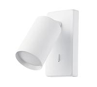 Happy Homewares Modern Designer LED Powered Matt White Compact Metal Adjustable Spot Wall Light Fixture with Switch Button | 5w = 35w | 350 Lumens | 3000k Warm White LED