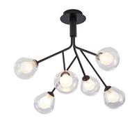 Happy Homewares Modern Designer Matte Black 6-Arm Ceiling Light With Opal And Clear Glass Shades