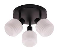 Happy Homewares Modern Designer Matte Black Spot Ceiling Light with Adjustable Opal White Ribbed Glass Shades | 3 x 7w E14 SES | IP20 Class 1 Fitting