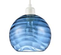 Modern Designer Midnight Blue Circular Ribbed Glass Non Electric Pendant Lamp Shade | 40w Maximum | 20cm Diameter | Spherical Shape Wavy Design by Happy Homewares