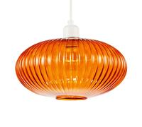 Happy Homewares Modern Designer Orange Line Ribbed Glass Oval Pendant Lamp Shade