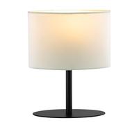Happy Homewares Modern Designer Oval Table Lamp in Matte Black Metal with Off-White Cotton Fabric Shade | 1 x E14 7w Maximum | 25cm Height