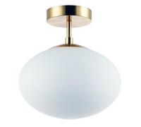 Happy Homewares Modern Designer Oval White Glass Globe Bathroom Ceiling Lighting Fitting in Antique Brass | 28cm x 25cm | Also for Lounge Hallway Dining Room etc