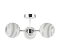 Happy Homewares Modern Designer Polished Chrome Ceiling Light Fitting with Grey Two Tone Stripe Marble Glass Shades | 20cm x 44cm | 3 x 5w G9 | Ideal for Low Ceilings