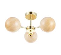 Happy Homewares Modern Designer Polished Gold Ceiling Light Fitting with Amber Marble Glass Shades | 20cm x 44cm | 3 x 5w G9 | Ideal for Low Ceilings